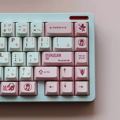 EVA series, EVA-08 pink PBT thermal sublimation complete set factory height， Mechanical keyboard decoration replaces keycaps, Compatible with 61/64/68/75/84/87/104 Key Mechanical Keyboard Keycap Set