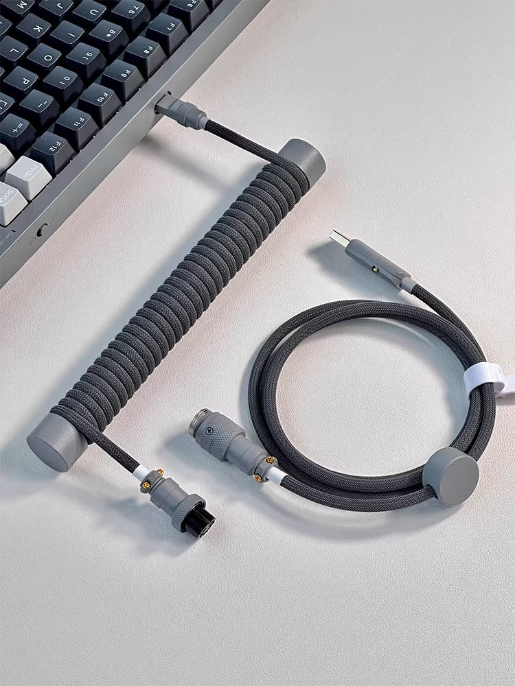 Deep space gray handmade custom keyboard 1.5M aviation plug spiral data cable, overall gray hardware gray