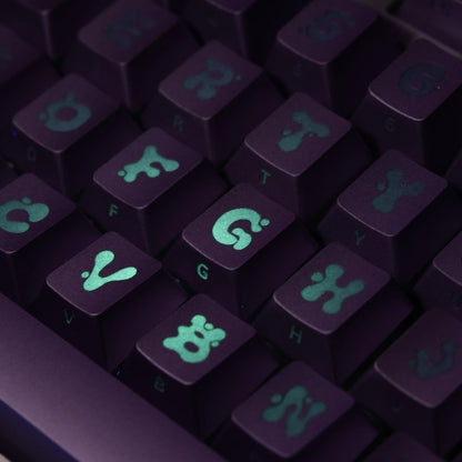 Anode violet aluminum alloy metal keycap set factory height, mechanical keyboard metal decorative keycaps, liquid character design artistic keycaps