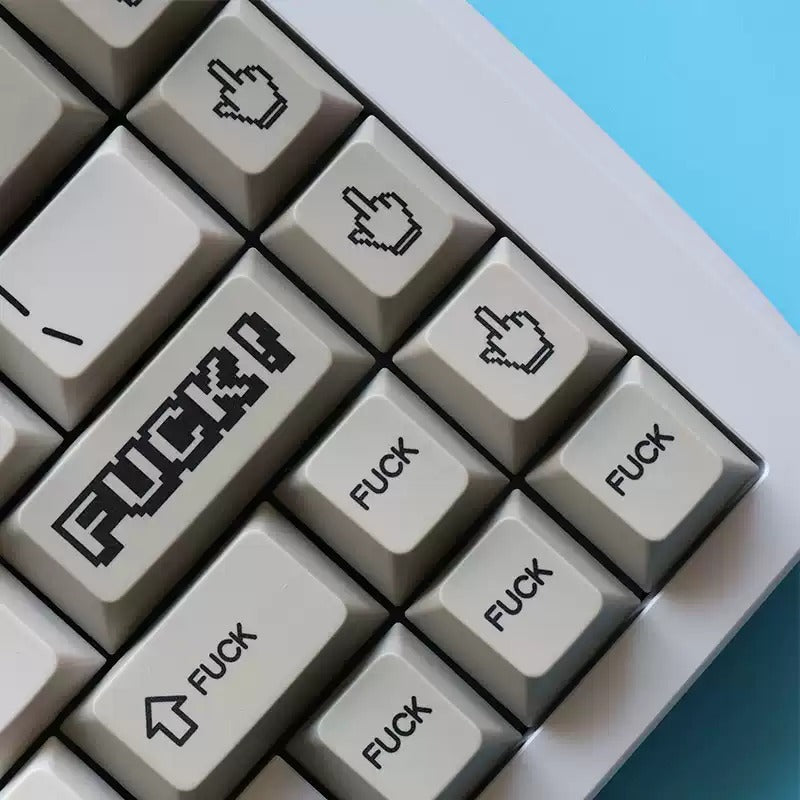 FXXK Theme Design Retro gray FK middle finger mechanical keyboard keycap PBT thermal sublimation complete set factory height， Mechanical keyboard decoration replaces keycaps, Compatible with 61/64/68/75/84/87/104 Key Mechanical Keyboard Keycap Set