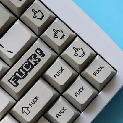 FXXK Theme Design Retro gray FK middle finger mechanical keyboard keycap PBT thermal sublimation complete set factory height， Mechanical keyboard decoration replaces keycaps, Compatible with 61/64/68/75/84/87/104 Key Mechanical Keyboard Keycap Set