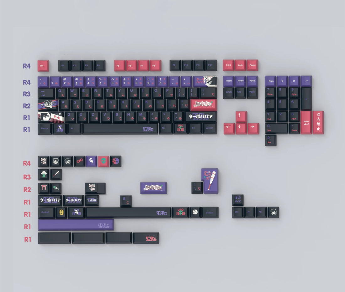 DAN DA DAN Theme Design Creative Keycaps, PBT material personalized key cap set, animation game culture creative decoration key cap set, compatible with 61/64/68/75/84/87/104 key mechanical keyboard