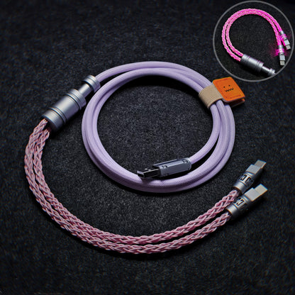 Customized manual data cable for mechanical keyboard, split into two e-sports aviation plug cables, dual 8K luminous data cables, magnetic axis mechanical keyboard