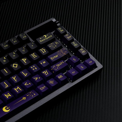 Night Sky Fantasy Theme Design with Large Characters PBT material personalized keycap set, mechanical keyboard replacement decorative keycaps, Starry Sky Divination Keycaps Compatible with 61/64/68/75/84/87/104 Key Mechanical Keyboards
