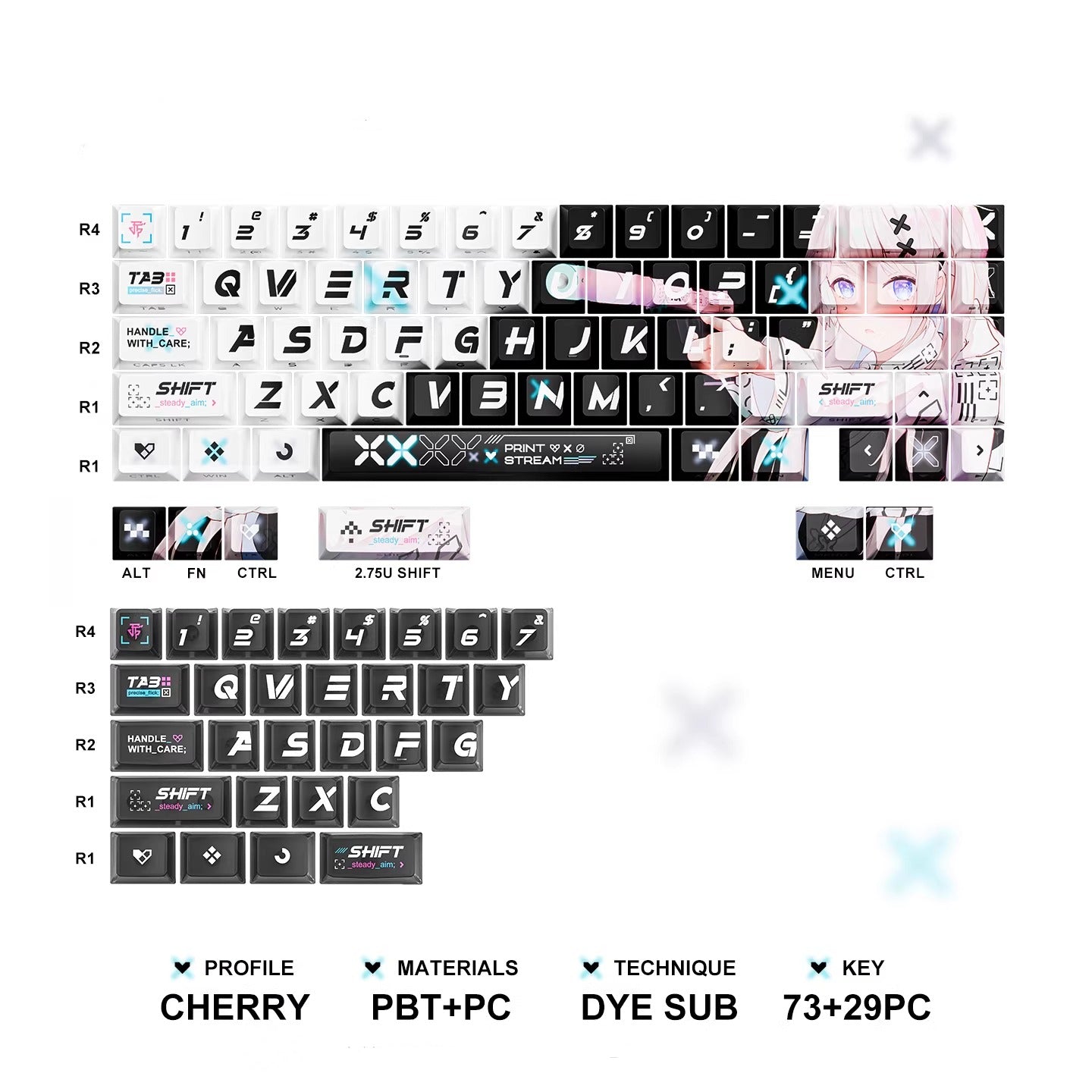 CSGO Printed collection girl, PBT+PC material personalized key cap set, girl anime theme decorative key cap set
