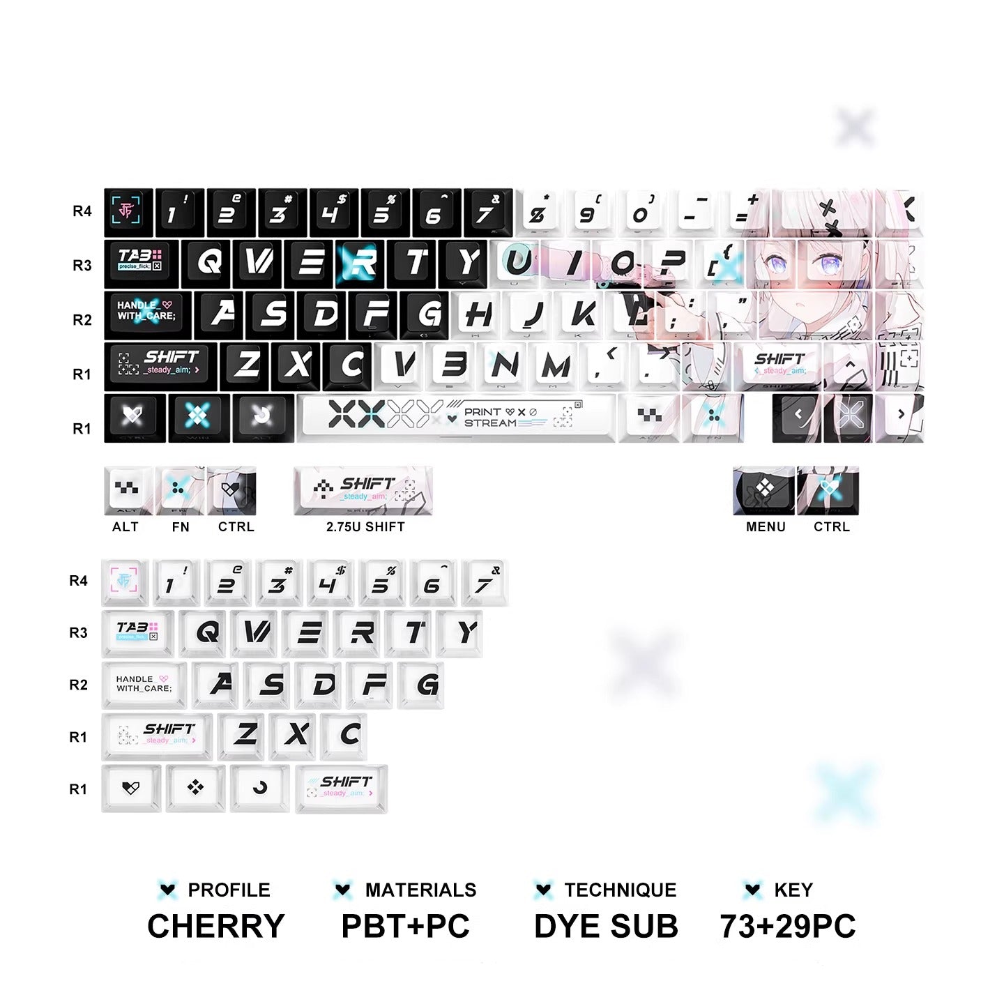 CSGO Printed collection girl, PBT+PC material personalized key cap set, girl anime theme decorative key cap set