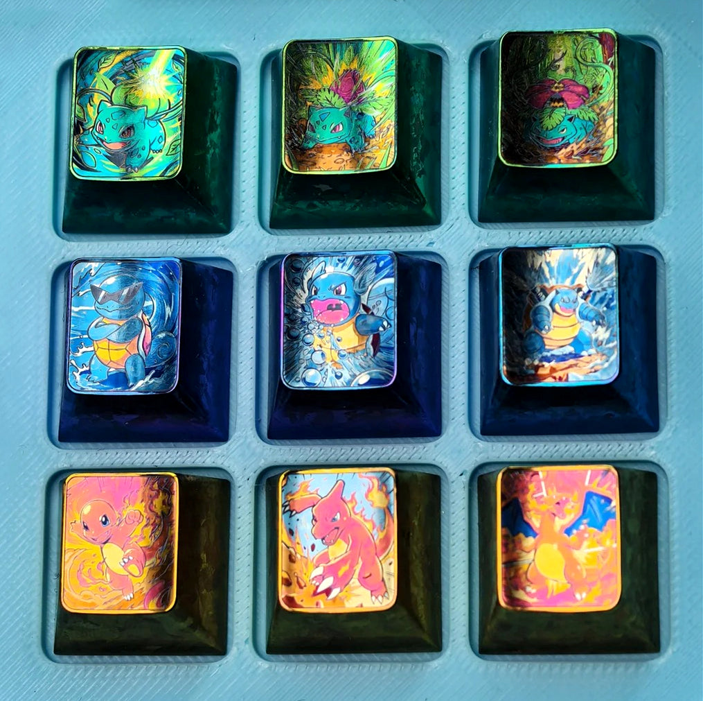 Pok é mon Titanium Alloy Series, Charmander/Bulbasaur/Squirtle， Evolutionary display, 1U titanium alloy personalized keycaps, anime and game culture creative decorative keycaps
