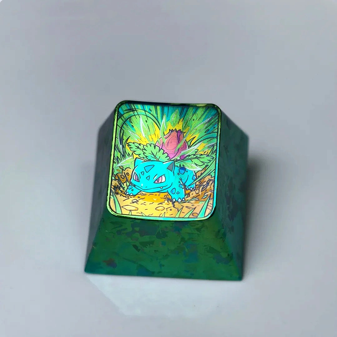 Pok é mon series, Bulbasaur evolution, Ivysaur, Venusaur, 1U titanium alloy personalized keycaps, anime and game culture creative decorative keycaps