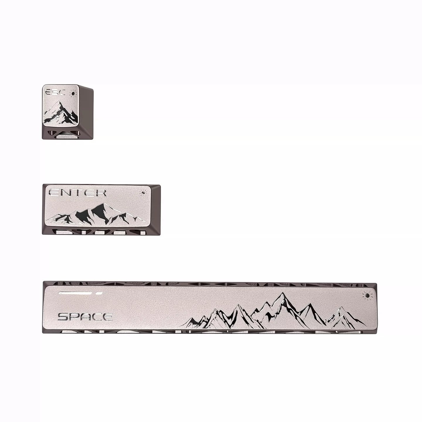 Hollow out design, Rizhao Jinshan, aluminum alloy three piece set, keycaps made of aluminum alloy material CNC integrated precision machining personalized keycaps, mechanical keyboard decorative keycaps