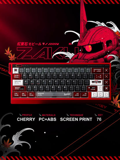 Gundam series, ZEONOGRAPHY theme, 76 key ABS+PC material personalized keycap set, anime and game themed decorative keycaps