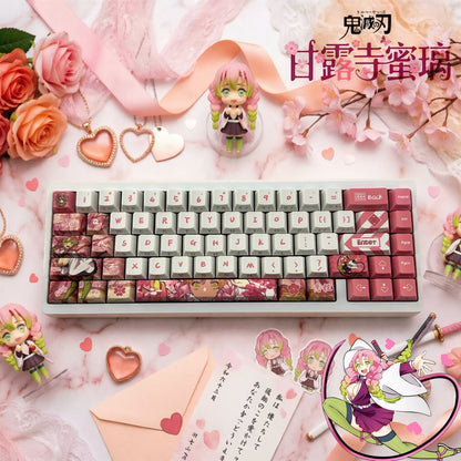 Demon Slayer: Kimetsu No Yaiba, Kanroji Mitsuri Theme PBT material personalized keycaps, mechanical keyboard replacement keycap set, anime and game cultural and creative keycaps set, Compatible with 61/64/68/75/84/87/104 Key Mechanical Keyboard Keycap Set