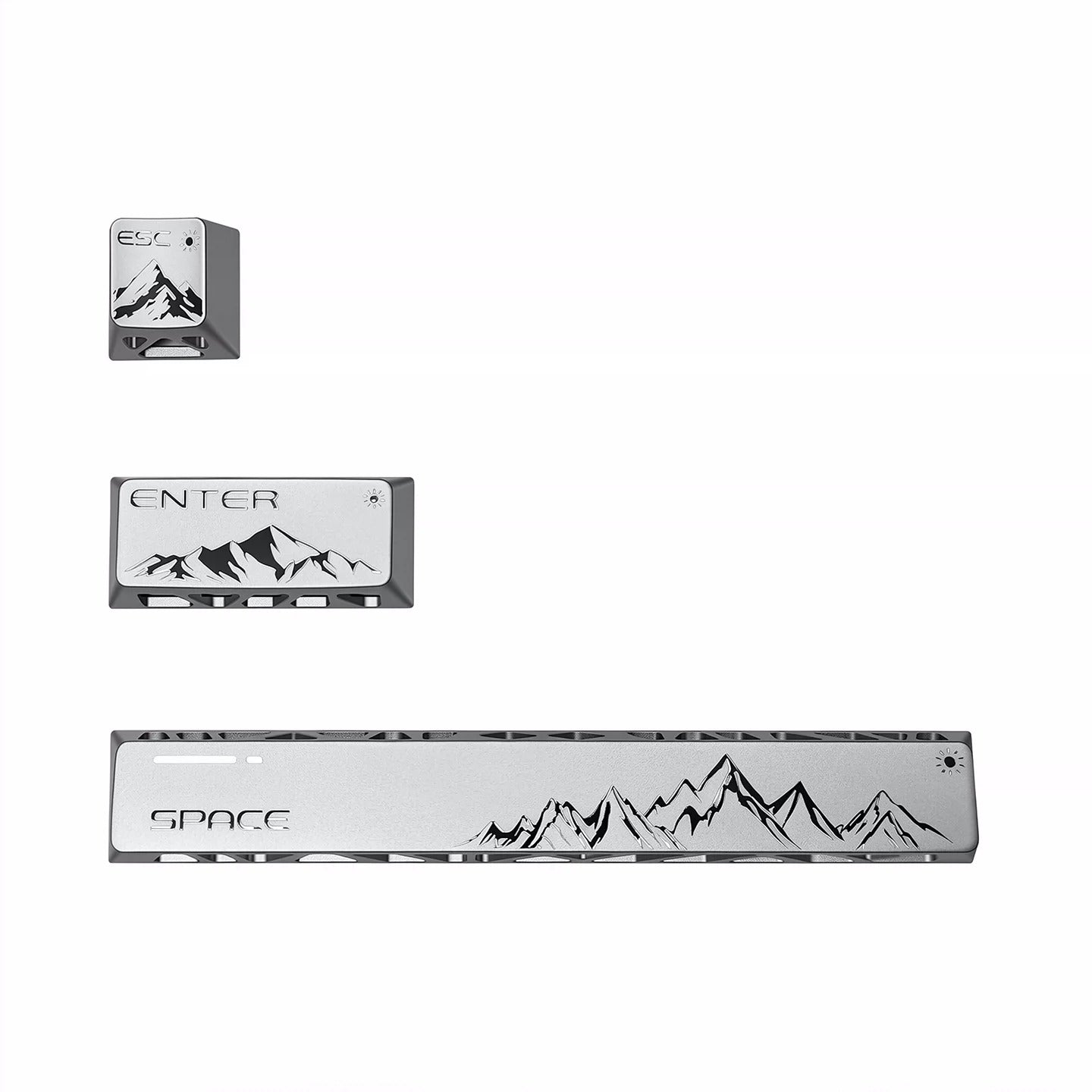 Hollow out design, Rizhao Jinshan, aluminum alloy three piece set, keycaps made of aluminum alloy material CNC integrated precision machining personalized keycaps, mechanical keyboard decorative keycaps