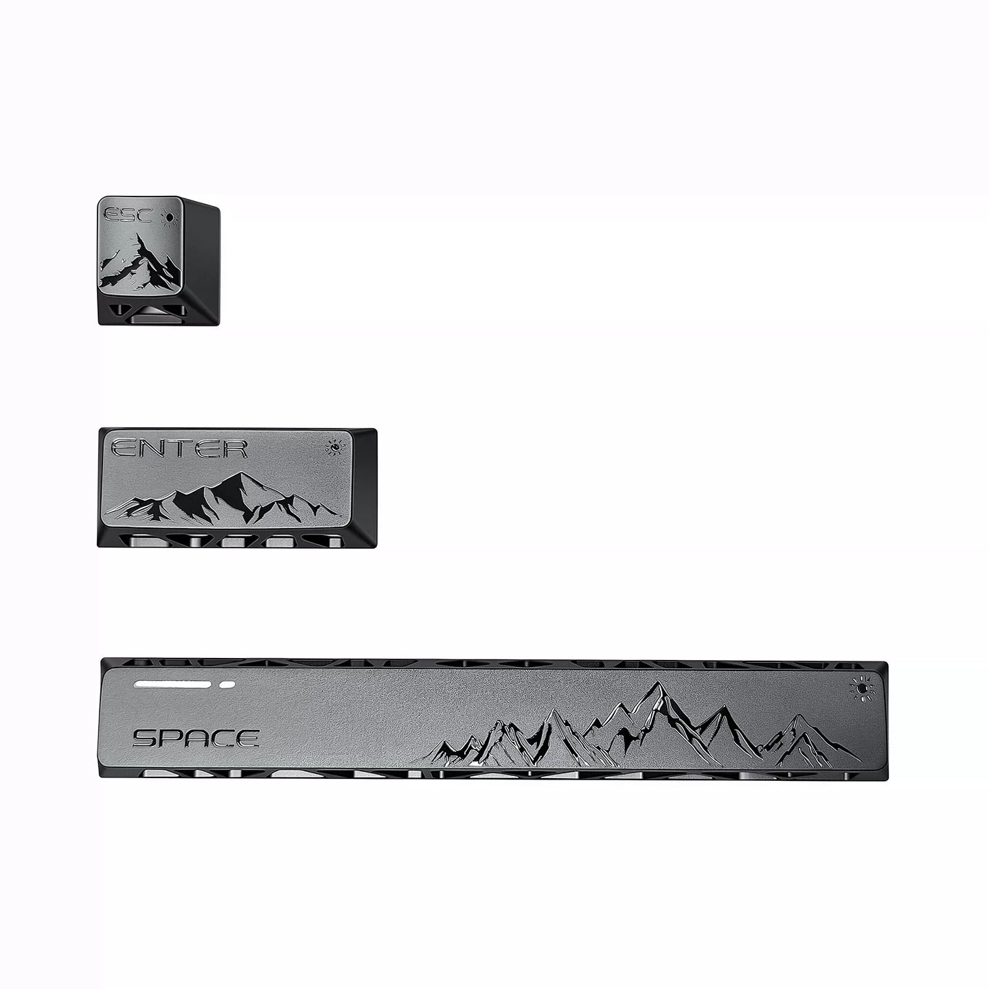 Hollow out design, Rizhao Jinshan, aluminum alloy three piece set, keycaps made of aluminum alloy material CNC integrated precision machining personalized keycaps, mechanical keyboard decorative keycaps