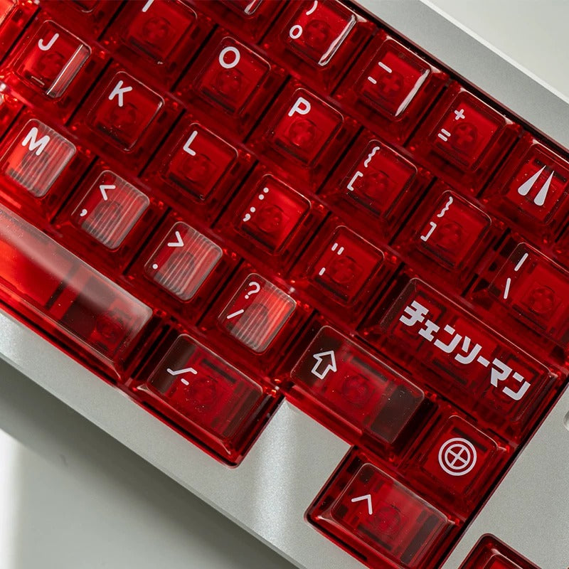 POWER! -PC transparent red theme design, original factory height keycap PC material mechanical decoration personalized keycap set, replaceable keyboard keycaps, compatible with 61/64/68/75/84/87/104 mechanical keyboard replacement keycap