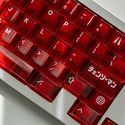 POWER! -PC transparent red theme design, original factory height keycap PC material mechanical decoration personalized keycap set, replaceable keyboard keycaps, compatible with 61/64/68/75/84/87/104 mechanical keyboard replacement keycap