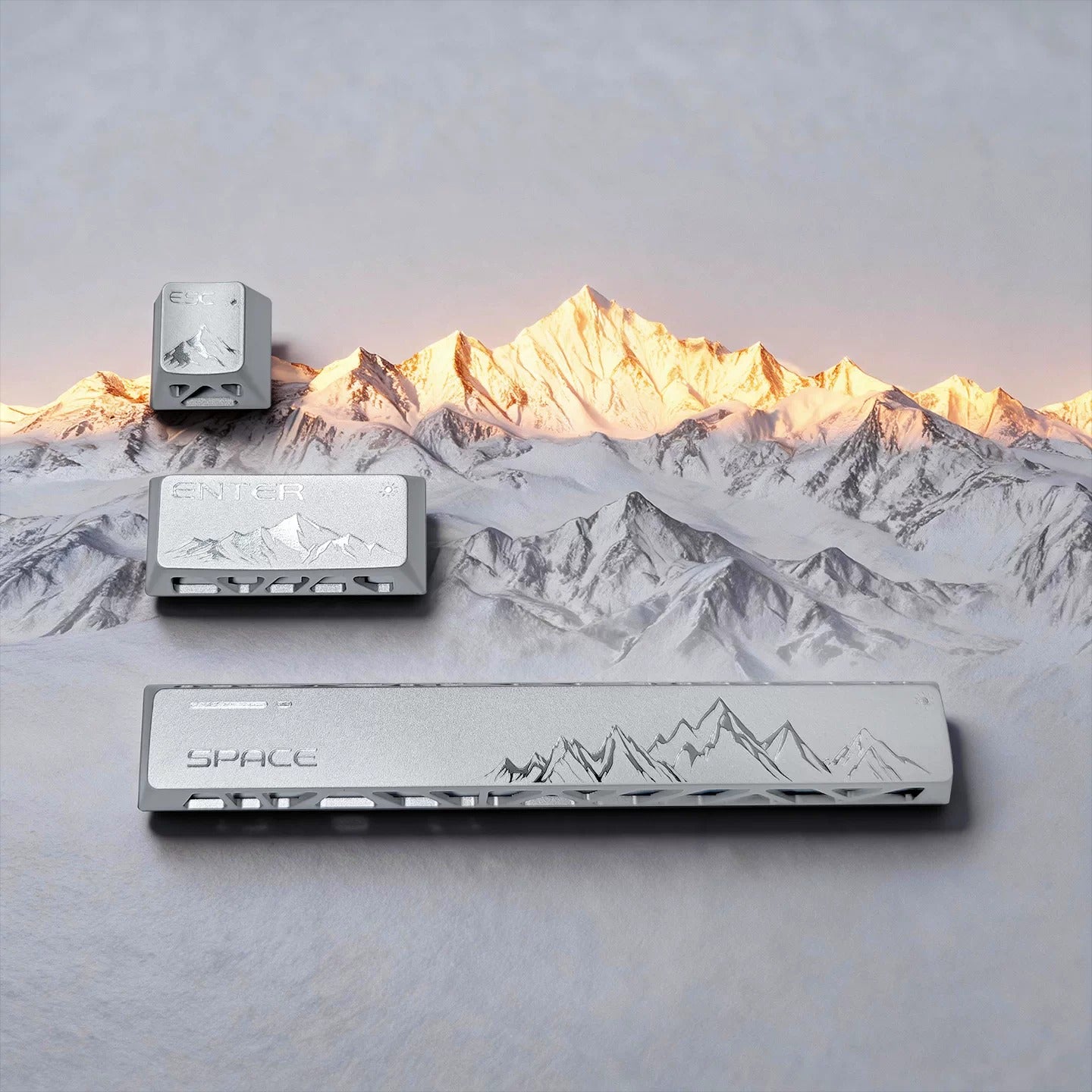 Hollow out design, Rizhao Jinshan, aluminum alloy three piece set, keycaps made of aluminum alloy material CNC integrated precision machining personalized keycaps, mechanical keyboard decorative keycaps