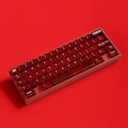 POWER! -PC transparent red theme design, original factory height keycap PC material mechanical decoration personalized keycap set, replaceable keyboard keycaps, compatible with 61/64/68/75/84/87/104 mechanical keyboard replacement keycap