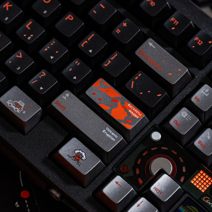 Fire melt flow black dark silver gray light orange V-series texture metallic paint volcano theme original factory mechanical keycap PBT material material personalized keycap set, compatible with 61/64/68/75/84/87/104 mechanical keyboard replacement keycap