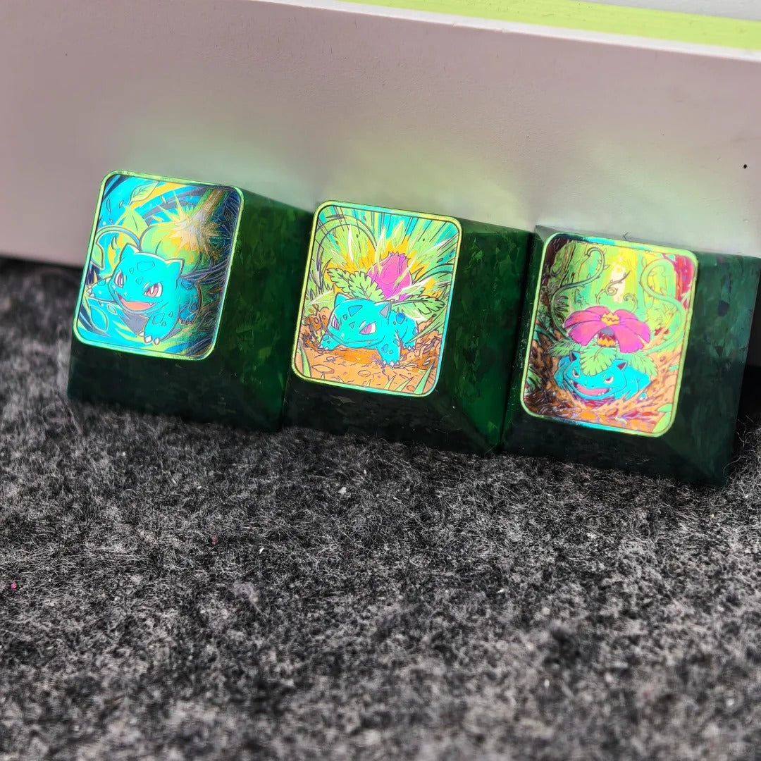 Pok é mon Titanium Alloy Series, Charmander/Bulbasaur/Squirtle， Evolutionary display, 1U titanium alloy personalized keycaps, anime and game culture creative decorative keycaps