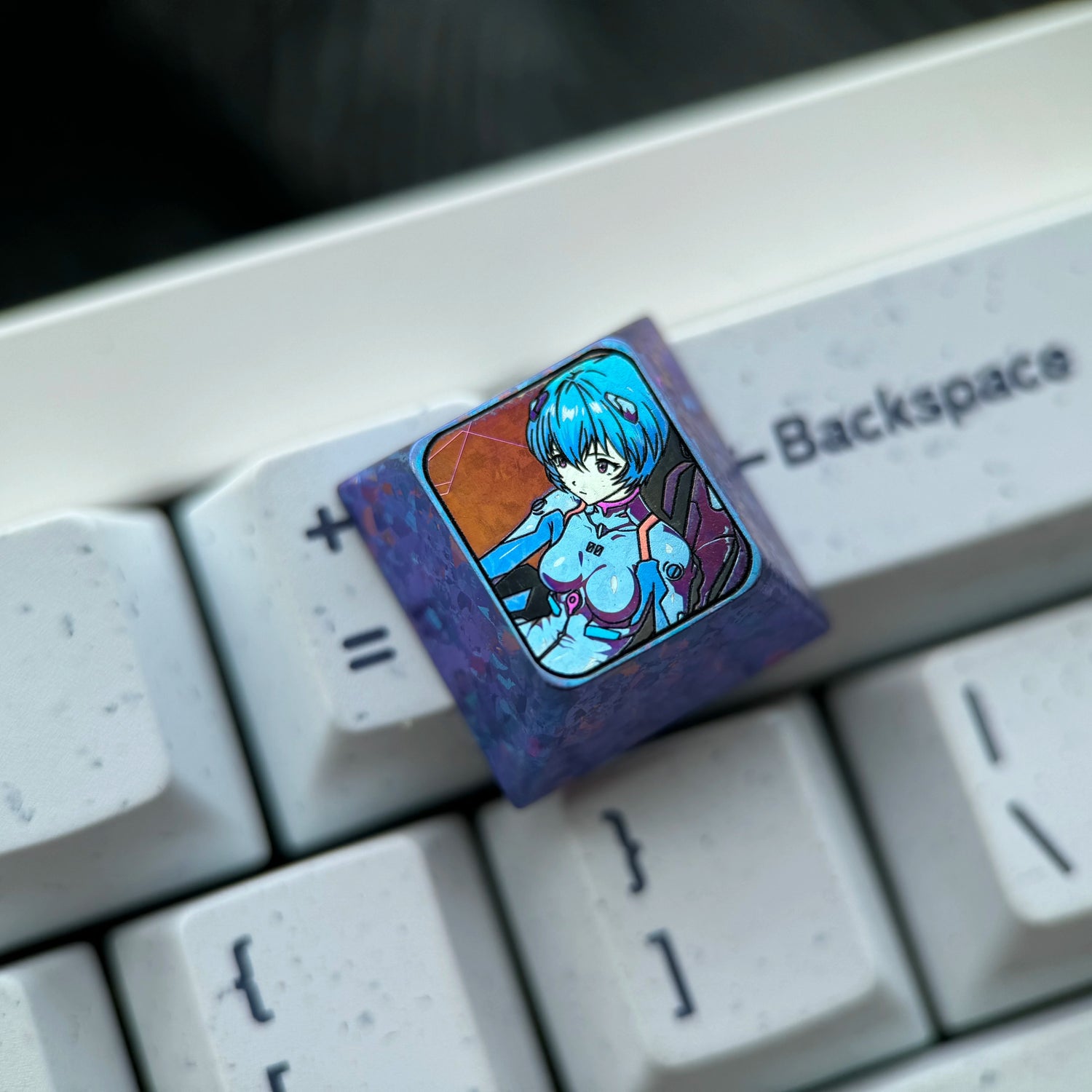 EVA, Ayanami Rei, 1U titanium alloy collection, ice crystal base, height optional, anime and game creative titanium alloy personalized keycaps, mechanical keyboard decorative keycaps