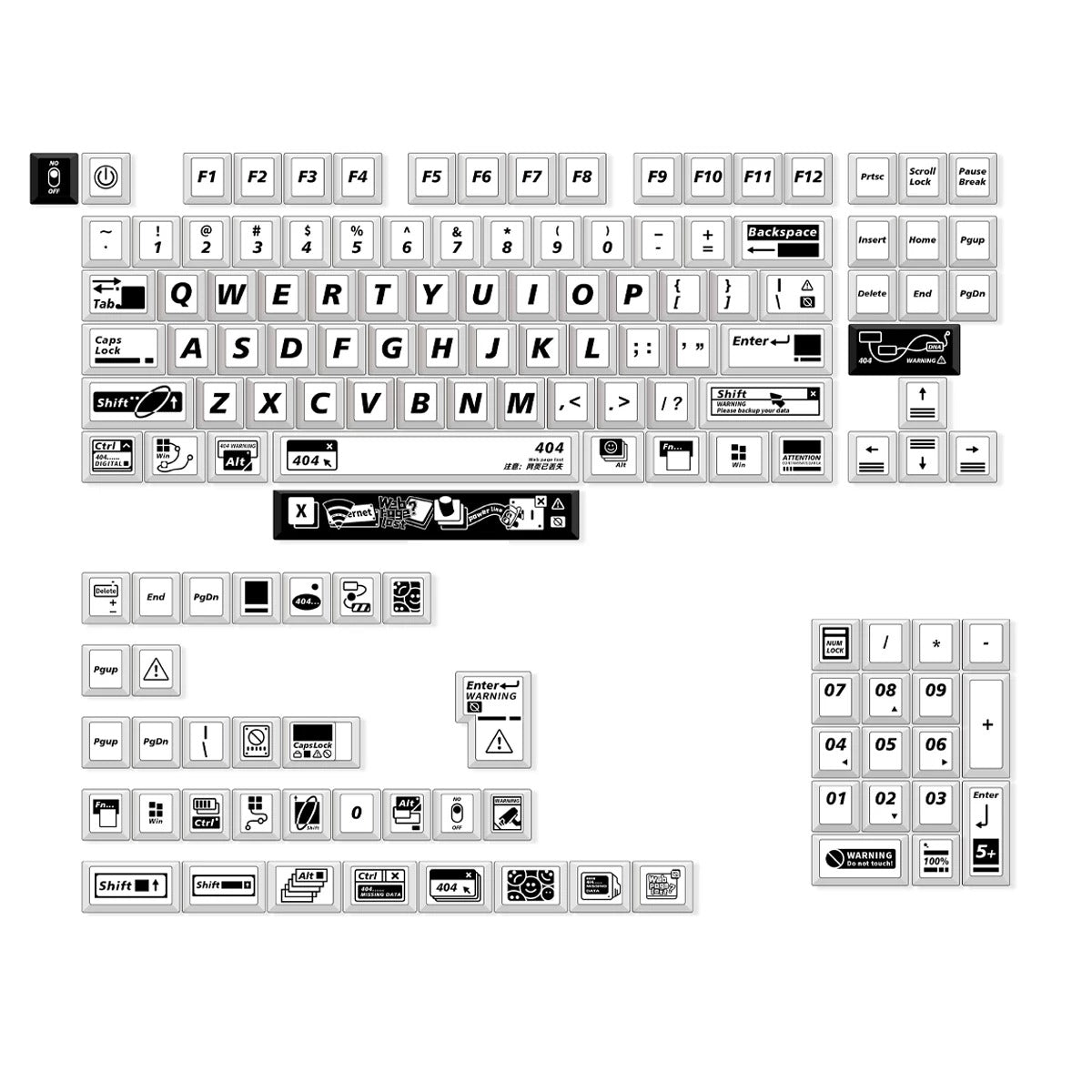 Dangerous 404 Theme Design PBT material personalized keycaps, mechanical keyboard replacement keycap set, minimalist pattern and line creative keycap set, Compatible with 61/64/68/75/84/87/104 Key Mechanical Keyboard Keycap Set