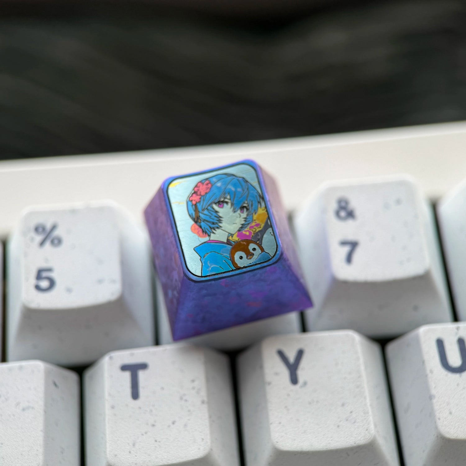 EVA, Ayanami Rei, 1U titanium alloy collection, ice crystal base, height optional, anime and game creative titanium alloy personalized keycaps, mechanical keyboard decorative keycaps