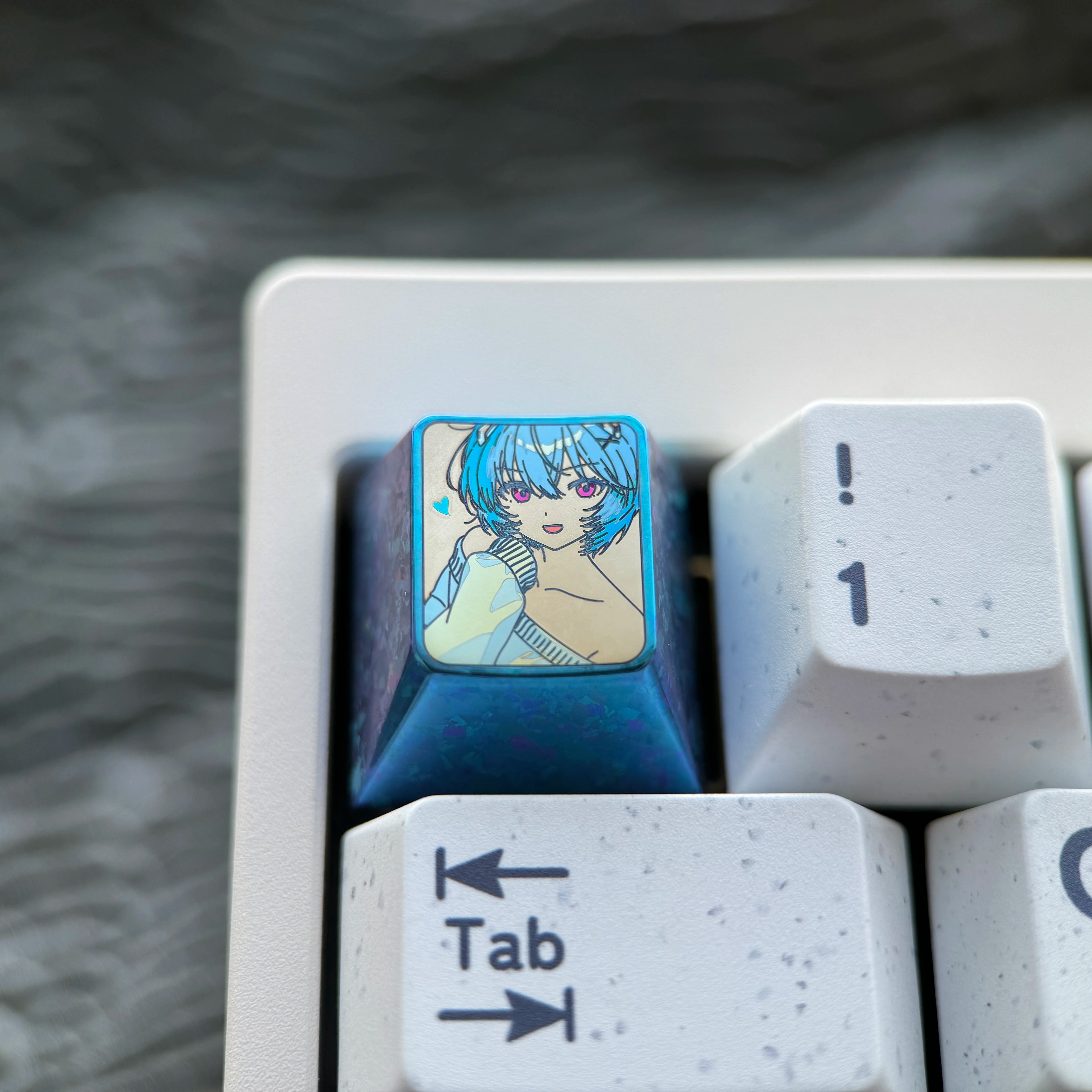 EVA, Ayanami Rei, 1U titanium alloy collection, ice crystal base, height optional, anime and game creative titanium alloy personalized keycaps, mechanical keyboard decorative keycaps