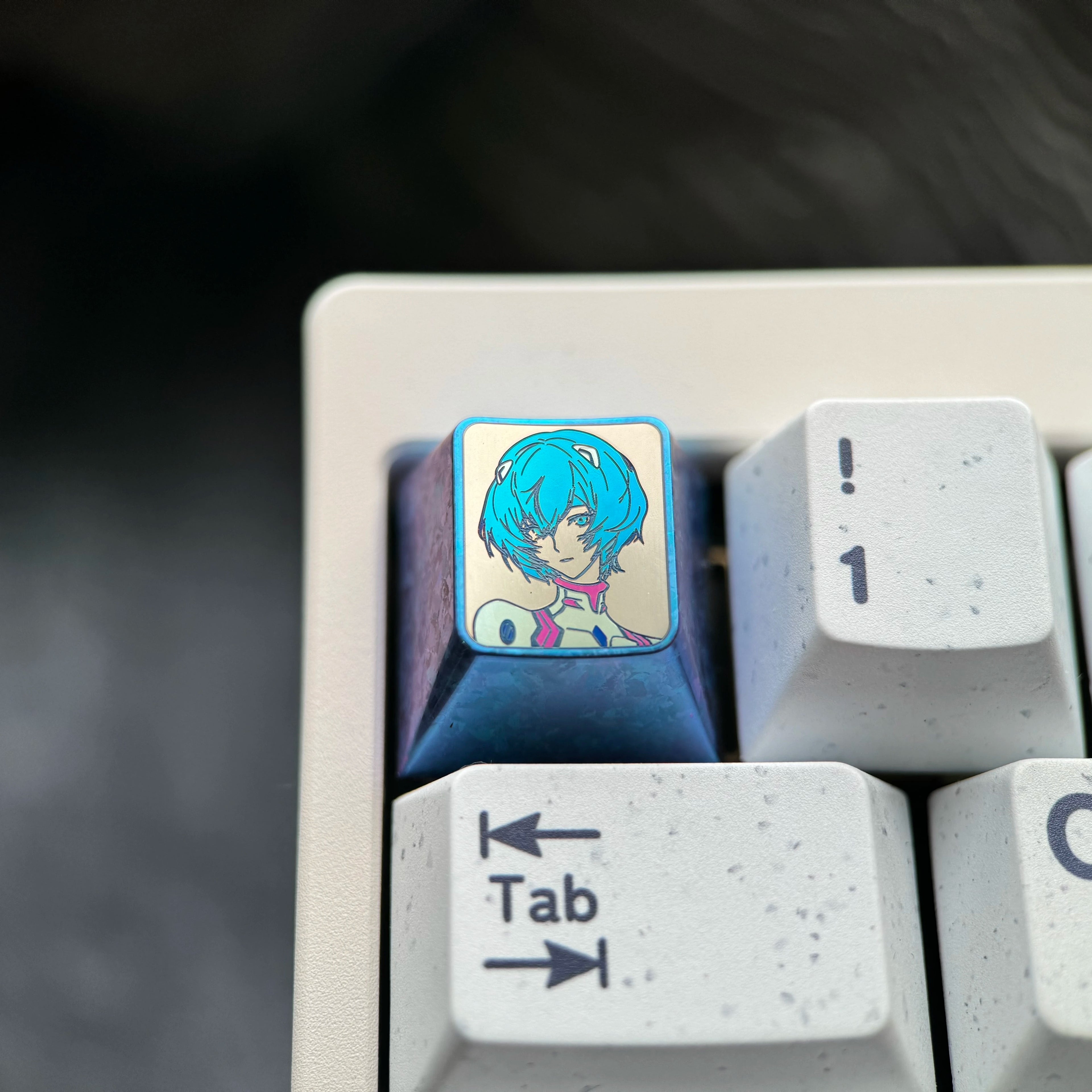 EVA, Ayanami Rei, 1U titanium alloy collection, ice crystal base, height optional, anime and game creative titanium alloy personalized keycaps, mechanical keyboard decorative keycaps