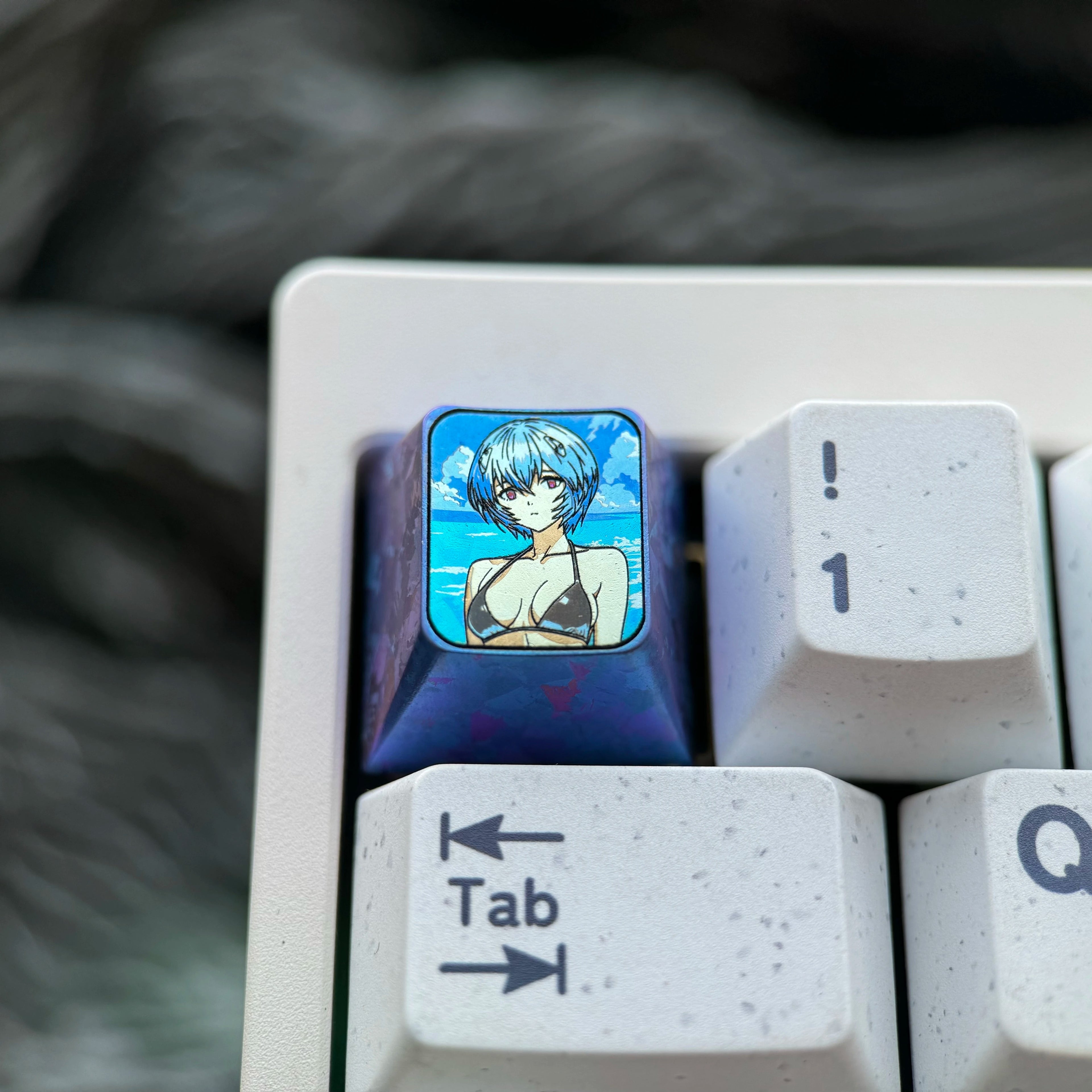 EVA, Ayanami Rei, 1U titanium alloy collection, ice crystal base, height optional, anime and game creative titanium alloy personalized keycaps, mechanical keyboard decorative keycaps
