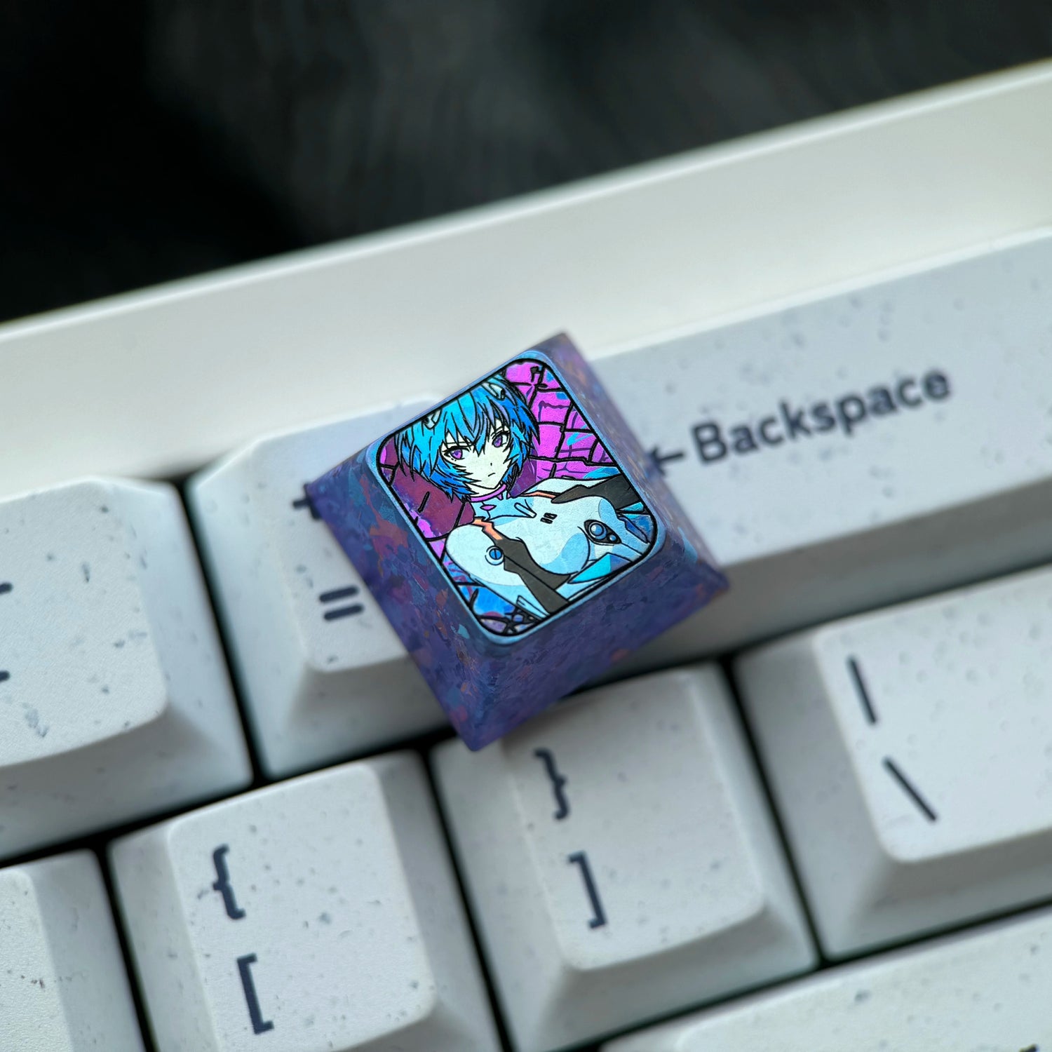 EVA, Ayanami Rei, 1U titanium alloy collection, ice crystal base, height optional, anime and game creative titanium alloy personalized keycaps, mechanical keyboard decorative keycaps