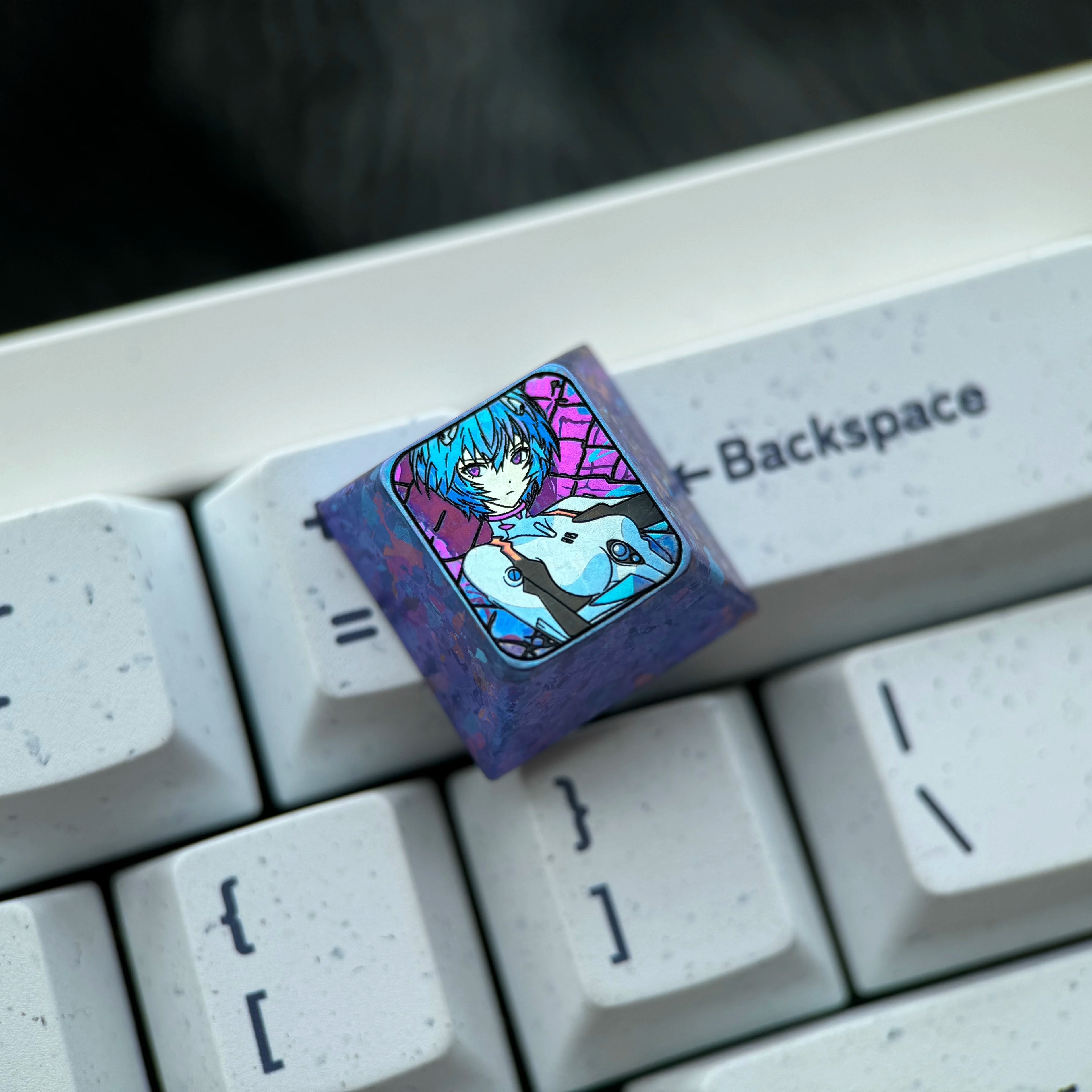 EVA, Ayanami Rei, 1U titanium alloy collection, ice crystal base, height optional, anime and game creative titanium alloy personalized keycaps, mechanical keyboard decorative keycaps