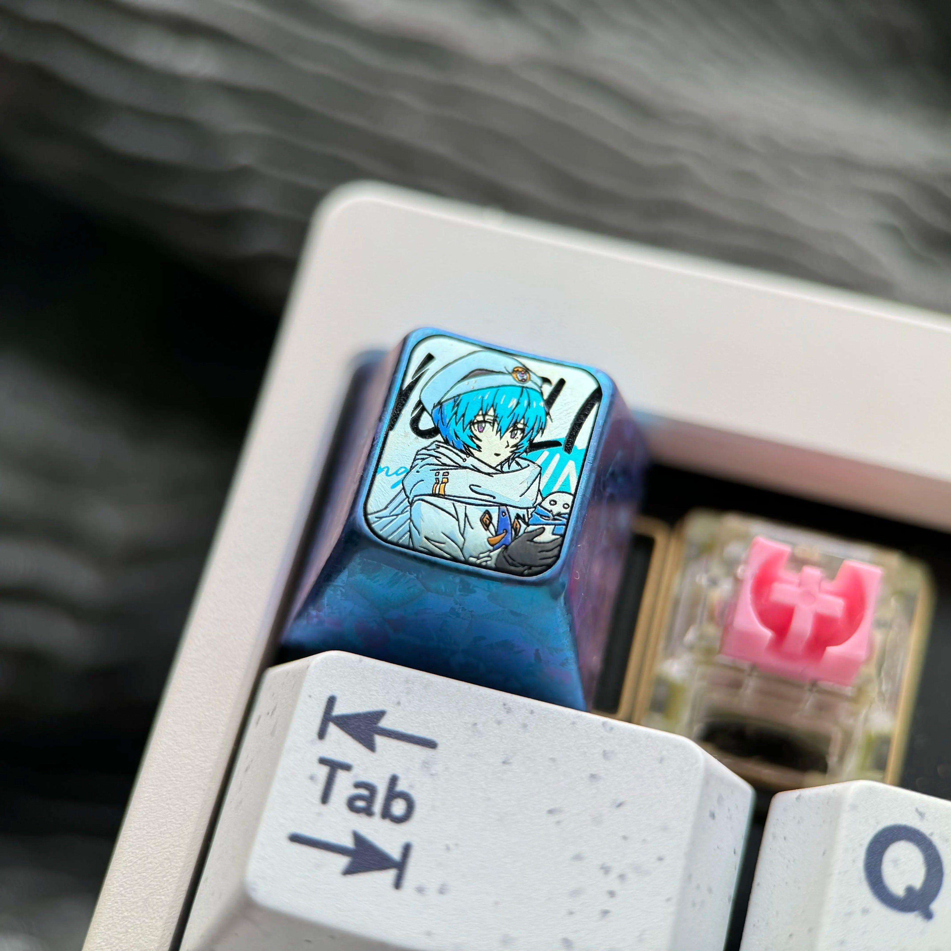 EVA, Ayanami Rei, 1U titanium alloy collection, ice crystal base, height optional, anime and game creative titanium alloy personalized keycaps, mechanical keyboard decorative keycaps