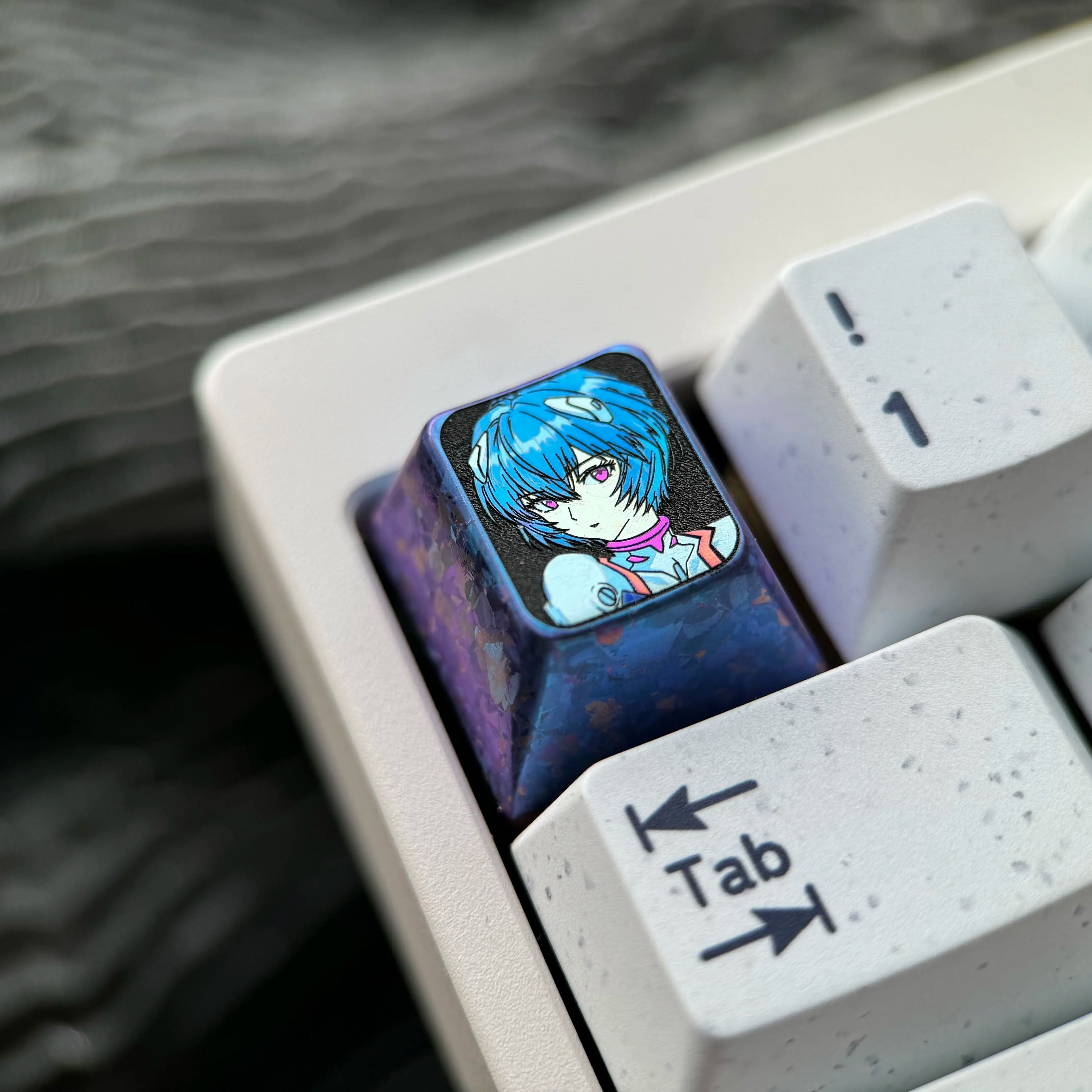 EVA, Ayanami Rei, 1U titanium alloy collection, ice crystal base, height optional, anime and game creative titanium alloy personalized keycaps, mechanical keyboard decorative keycaps