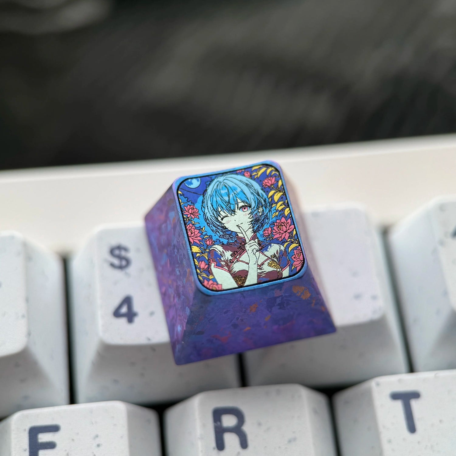 EVA, Ayanami Rei, 1U titanium alloy collection, ice crystal base, height optional, anime and game creative titanium alloy personalized keycaps, mechanical keyboard decorative keycaps