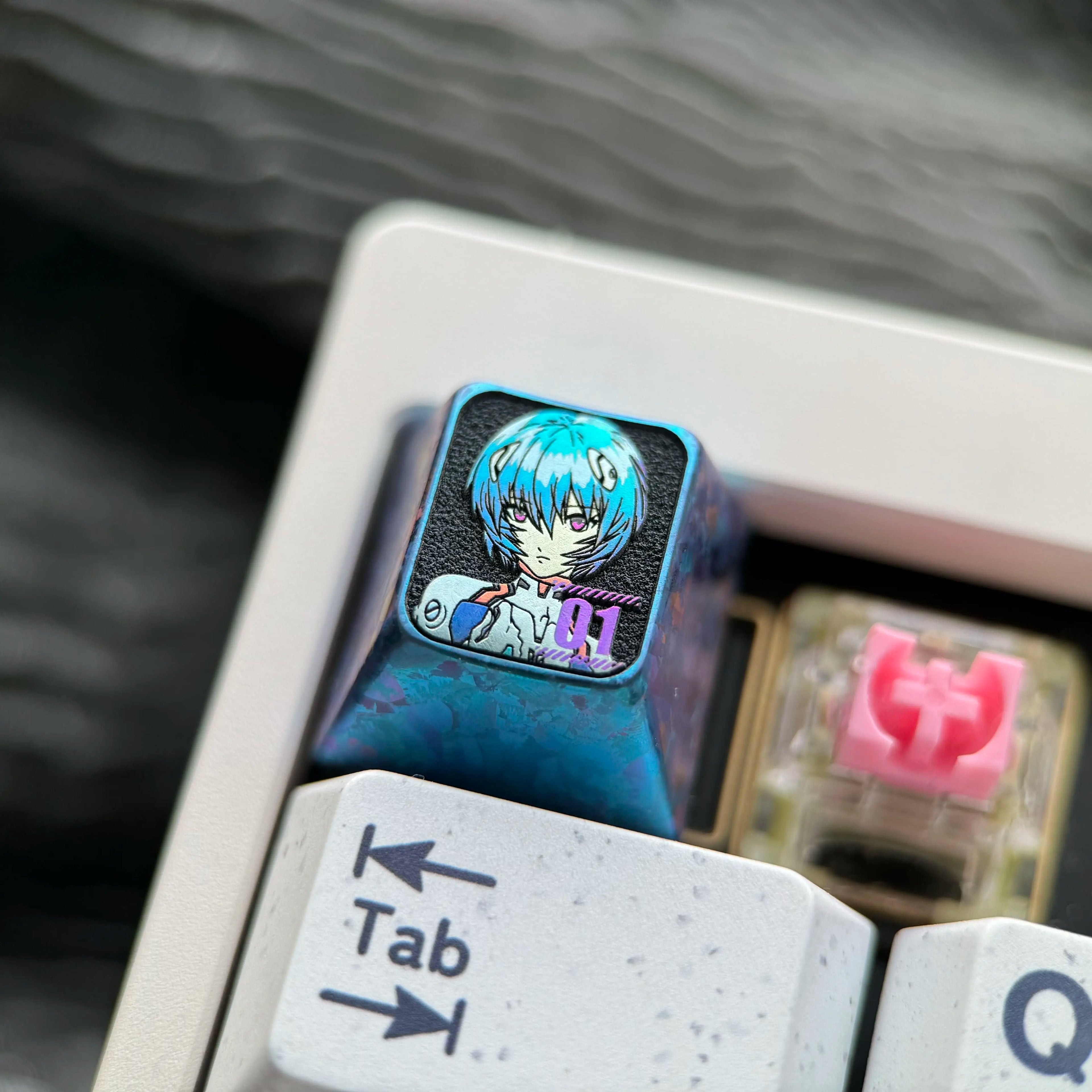 EVA, Ayanami Rei, 1U titanium alloy collection, ice crystal base, height optional, anime and game creative titanium alloy personalized keycaps, mechanical keyboard decorative keycaps