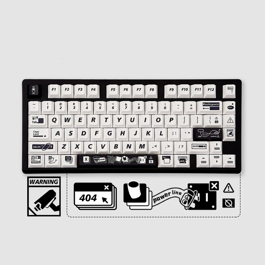 Dangerous 404 Theme Design PBT material personalized keycaps, mechanical keyboard replacement keycap set, minimalist pattern and line creative keycap set, Compatible with 61/64/68/75/84/87/104 Key Mechanical Keyboard Keycap Set