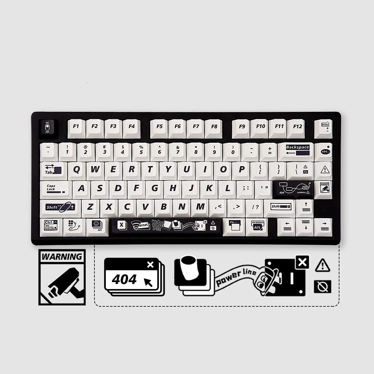 Dangerous 404 Theme Design PBT material personalized keycaps, mechanical keyboard replacement keycap set, minimalist pattern and line creative keycap set, Compatible with 61/64/68/75/84/87/104 Key Mechanical Keyboard Keycap Set