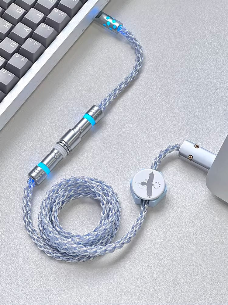 Bluebird themed single crystal copper aviation plug keyboard cable RGB Bluebird series magnetic nameplate