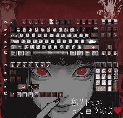 Tomie Kawakami theme, metallic paint texture PBT material anime and game cultural and creative keycaps set, Compatible with 61/64/68/75/84/87/104 Key Mechanical Keyboard Keycap Set