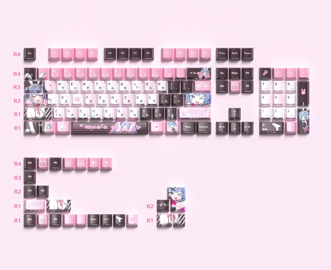 Hatsune Miku series, Rabbit Hold theme, custom set personalized keycap series, PBT material, factory height, compatible with 61/64/68/75/84/87/104 mechanical keyboard keycap set