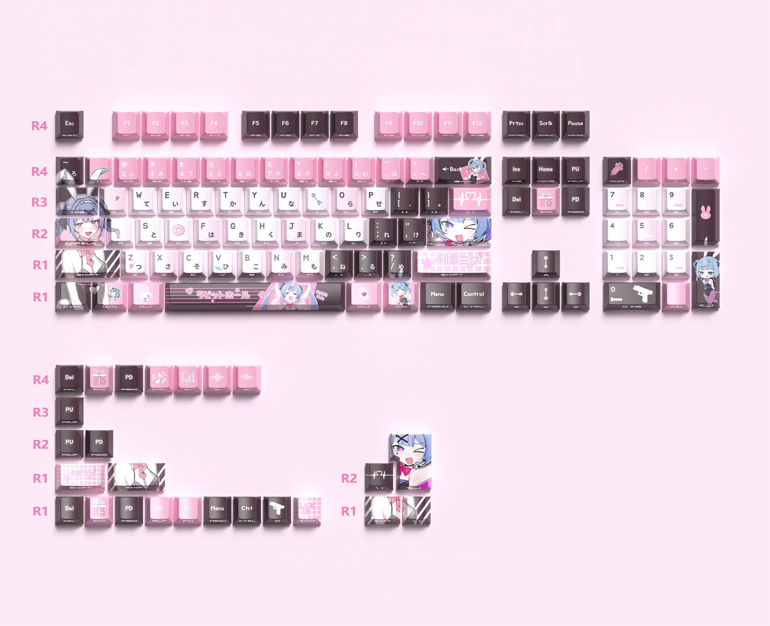 Hatsune Miku series, Rabbit Hold theme, custom set personalized keycap series, PBT material, factory height, compatible with 61/64/68/75/84/87/104 mechanical keyboard keycap set