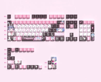 Hatsune Miku series, Rabbit Hold theme, custom set personalized keycap series, PBT material, factory height, compatible with 61/64/68/75/84/87/104 mechanical keyboard keycap set