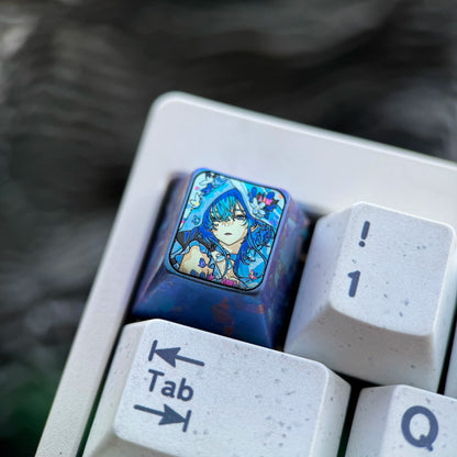 Wuthering Waves, The Shorekeeper theme, 1U titanium alloy personalized keycaps, anime game metal keycaps, mechanical keyboard decorative keycaps