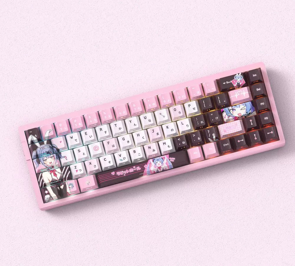 Hatsune Miku series, Rabbit Hold theme, custom set personalized keycap series, PBT material, factory height, compatible with 61/64/68/75/84/87/104 mechanical keyboard keycap set
