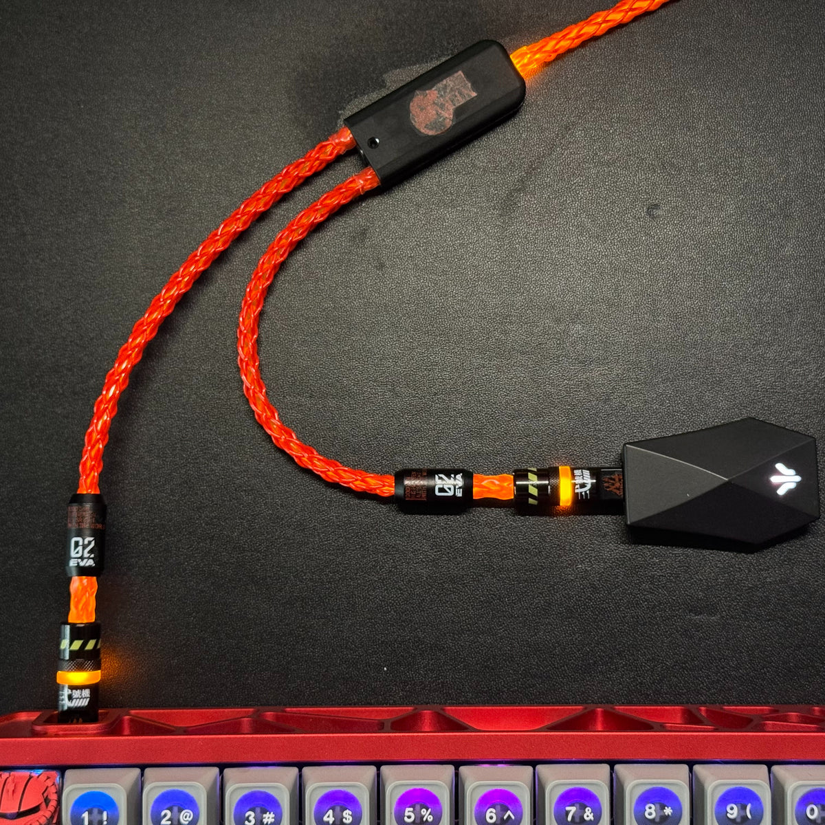 Customized manual data cable for mechanical keyboard with EVA theme design, dual type C aviation plug, dual 8K luminous data cables, magnetic axis mechanical keyboard
