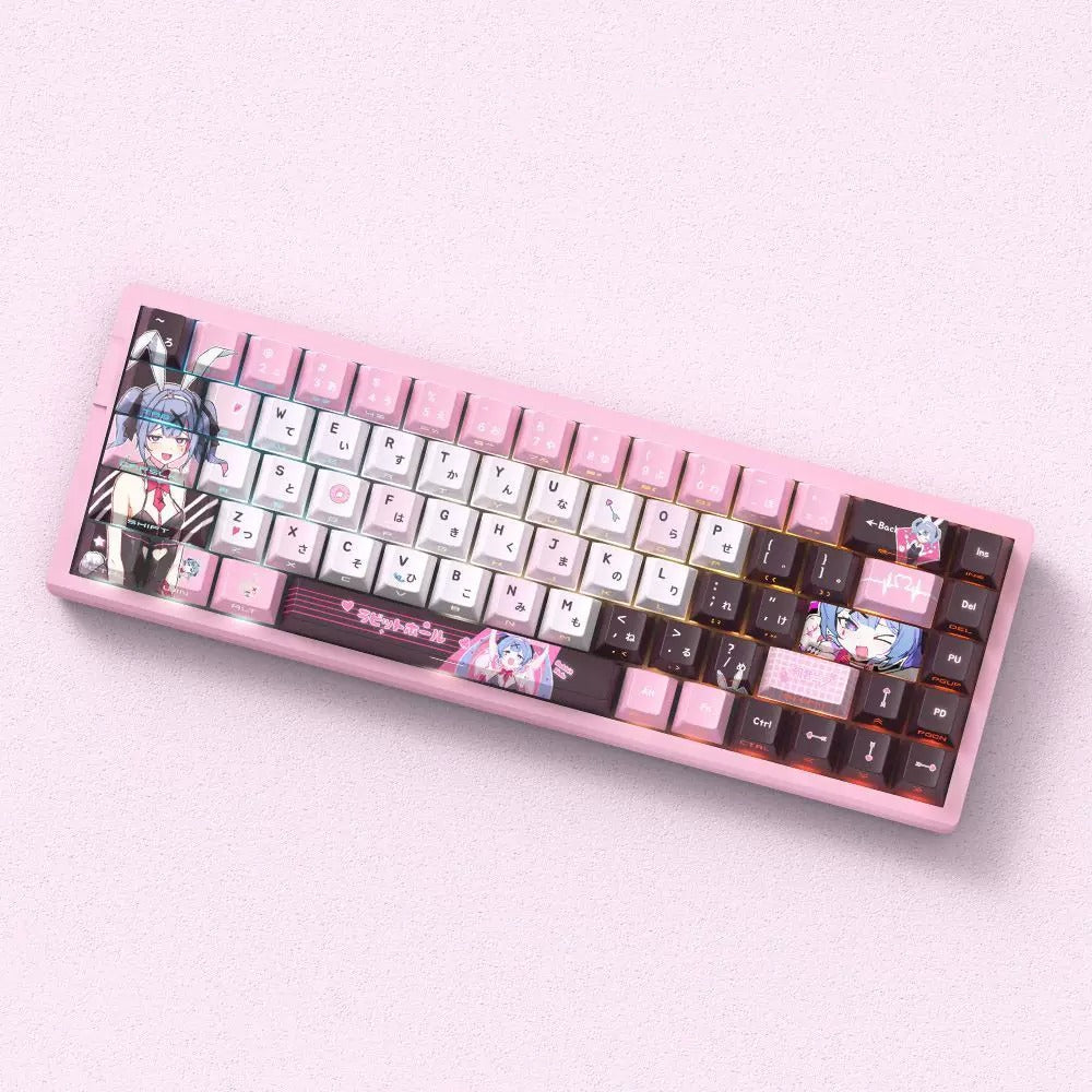 Hatsune Miku series, Rabbit Hold theme, custom set personalized keycap series, PBT material, factory height, compatible with 61/64/68/75/84/87/104 mechanical keyboard keycap set