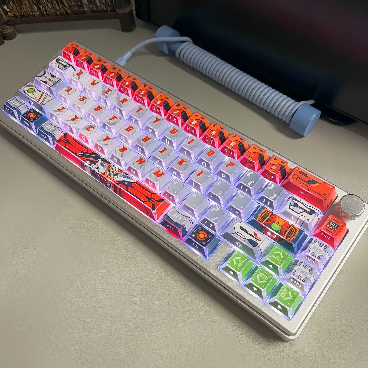 Gundam Theme Series Design Creative Set Keycaps, Light and Shadow Transparent, Folding Transparent Effect personalized keycap set, mechanical keyboard fashionable trend keycap compatible with 61/64/68/75/84/87/104 key mechanical keyboard
