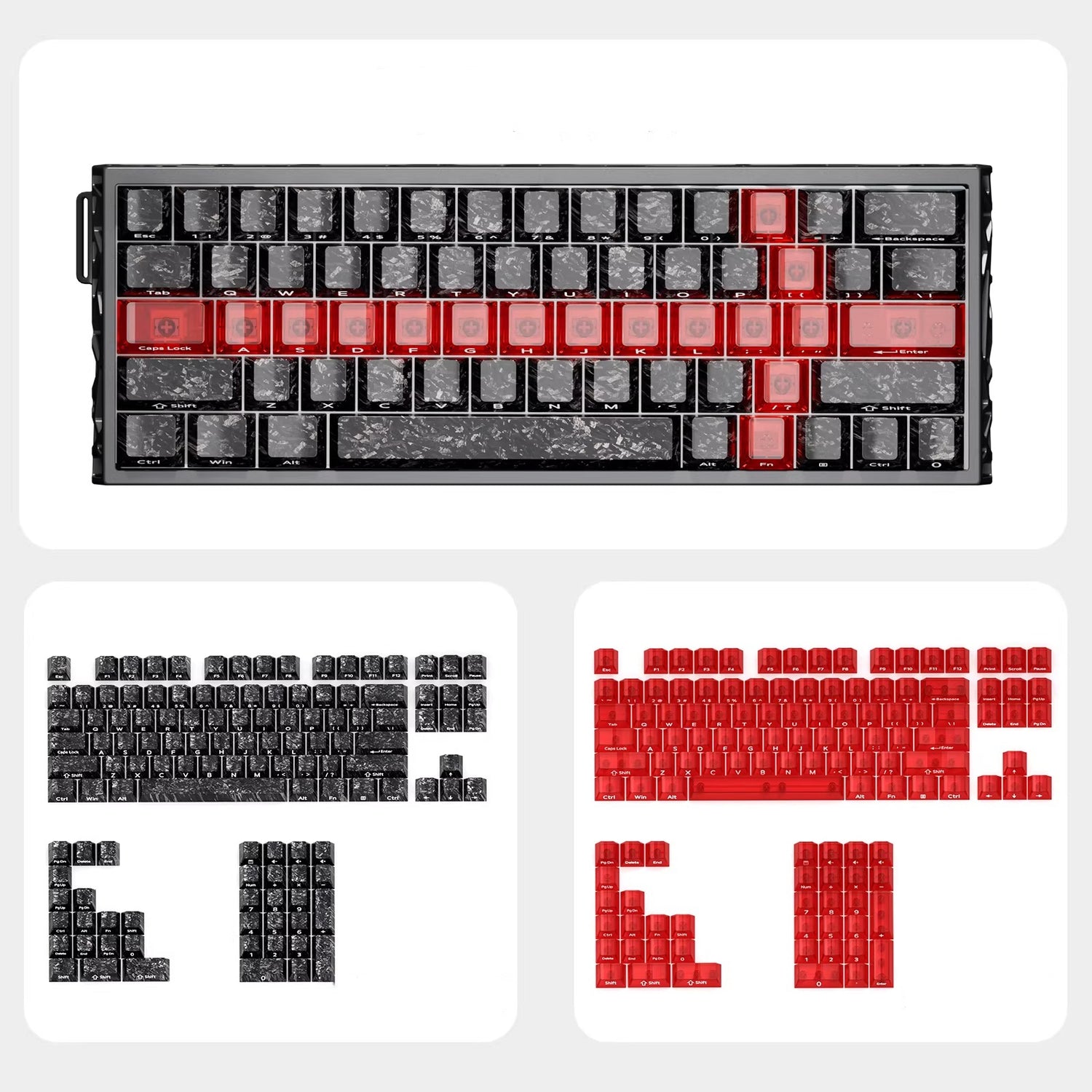 Carbon fiber patterned keycap translucent keycap set, PBT material, heat sublimation process, simple and personalized patterned keycap set, customized decorative keycap set