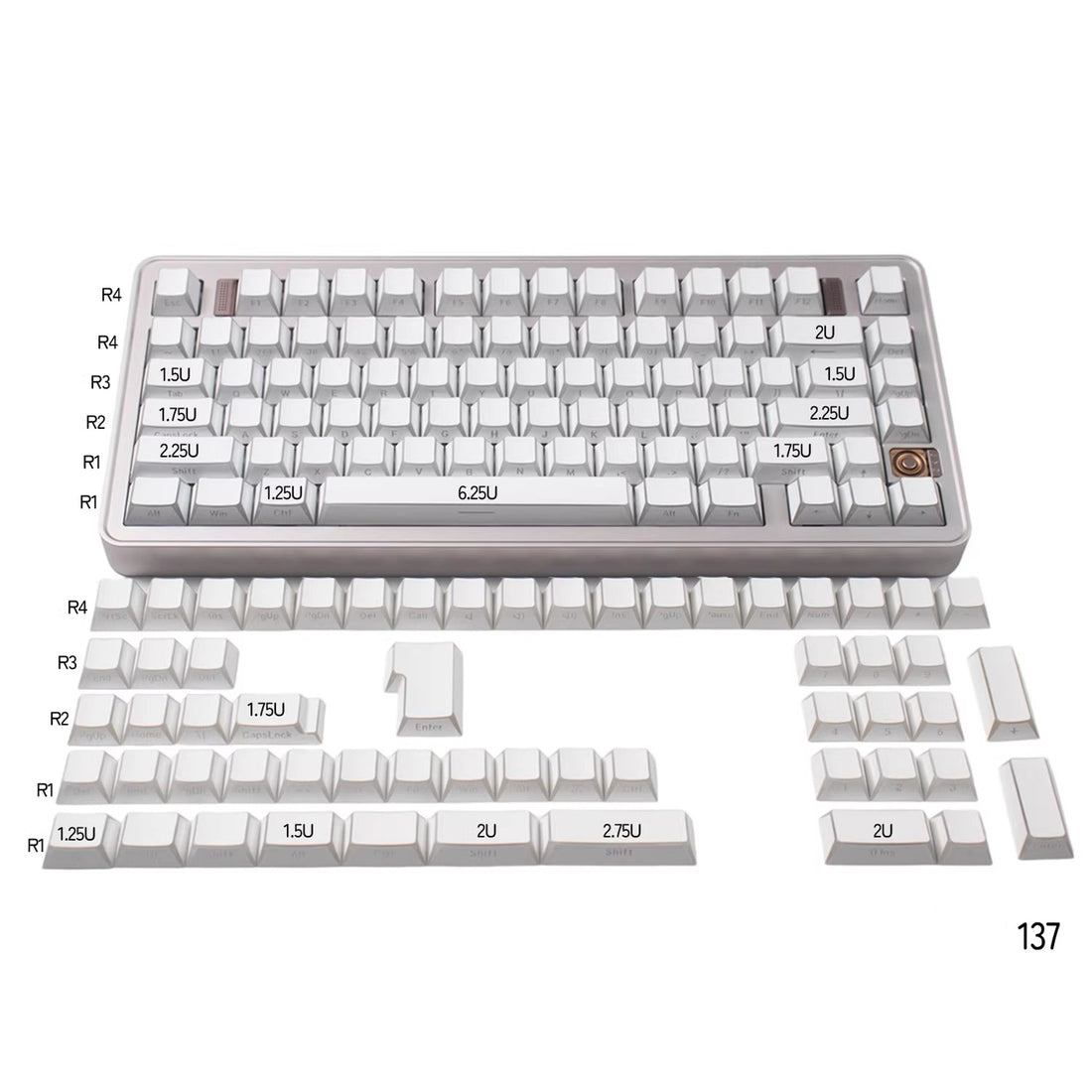 Black/white/gray gradient folded edges, transparent side engraved keyboard keycaps, customized PBT two-color injection molding