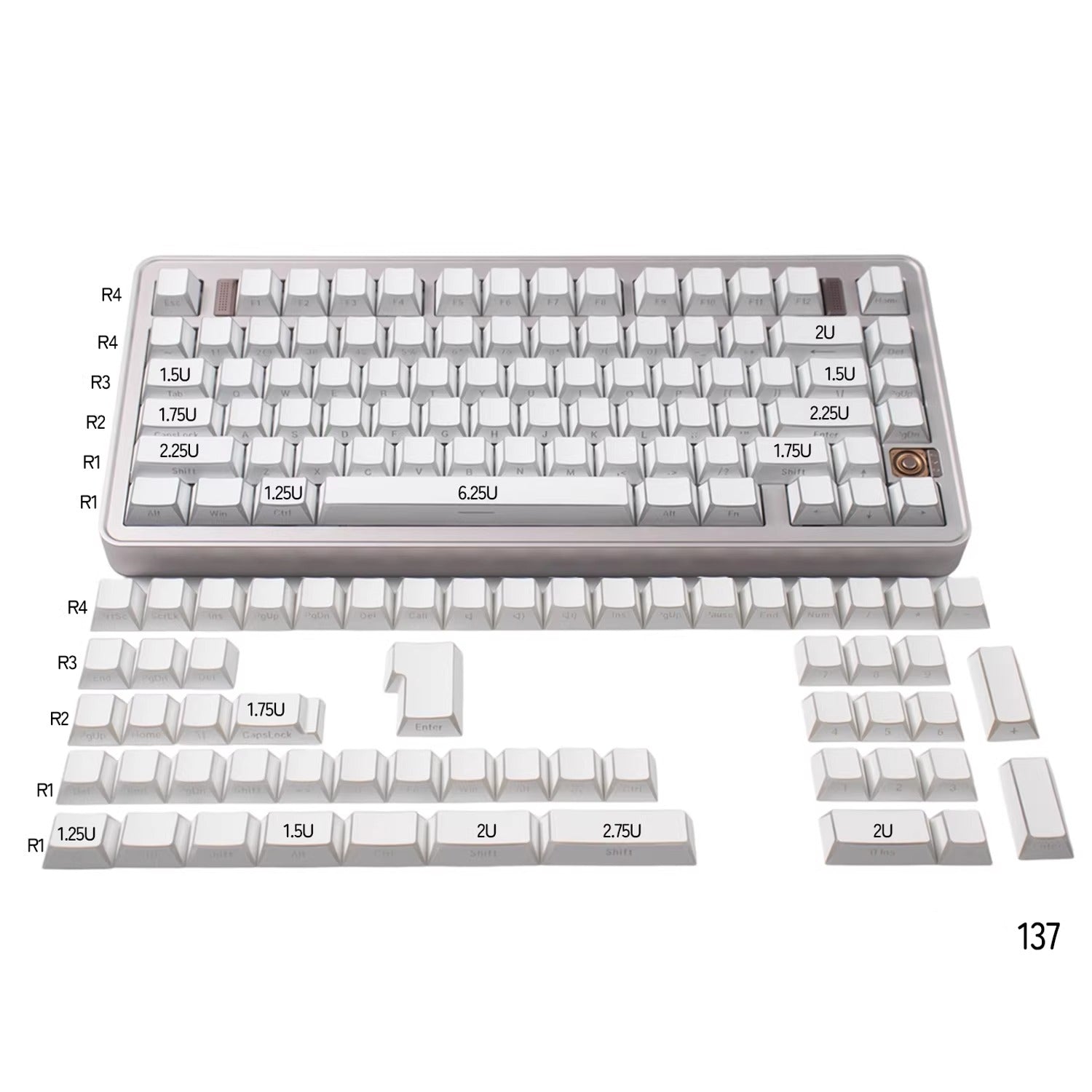 Black/white/gray gradient folded edges, transparent side engraved keyboard keycaps, customized PBT two-color injection molding